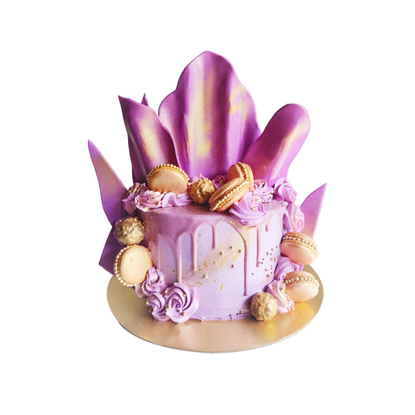 Abstract Purple Theme Cake With Macarons