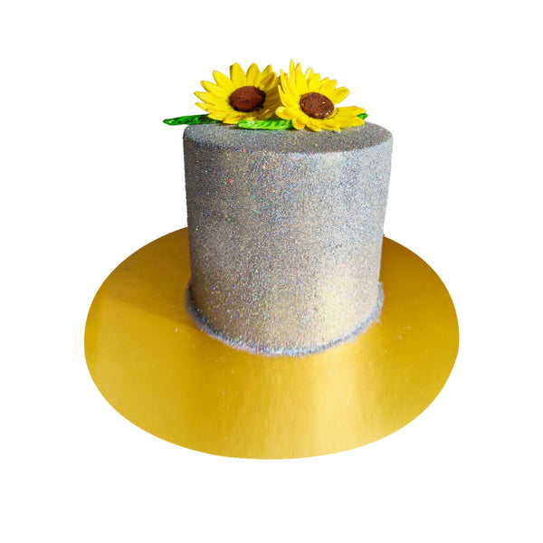 Mini Silver Glitter Cake With Fondant Sunflowers
